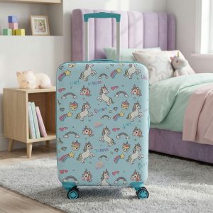 Novex Unicorn Blue Travelling Kids Trolley Bags for Girls Luggage 4 Wheels ( 22 Inch)