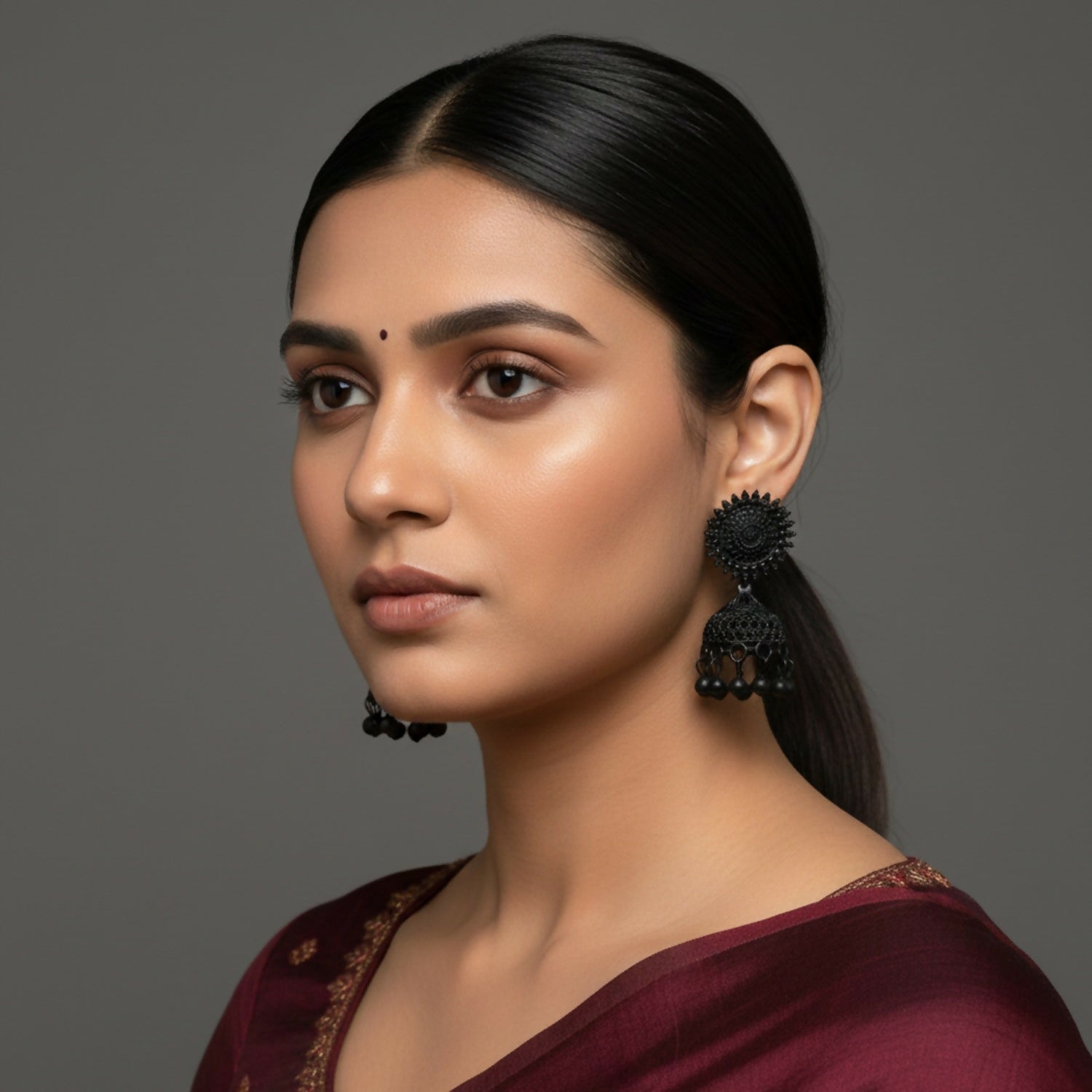 Black Oxidised Jhumka Earings