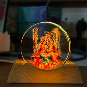 LED Radha Krishna on swing Acrylic Night Lamp with Wooden Base Decor