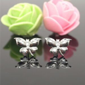 Diamond Accent Sterling Silver Butterfly Stud Earrings for Women and girls