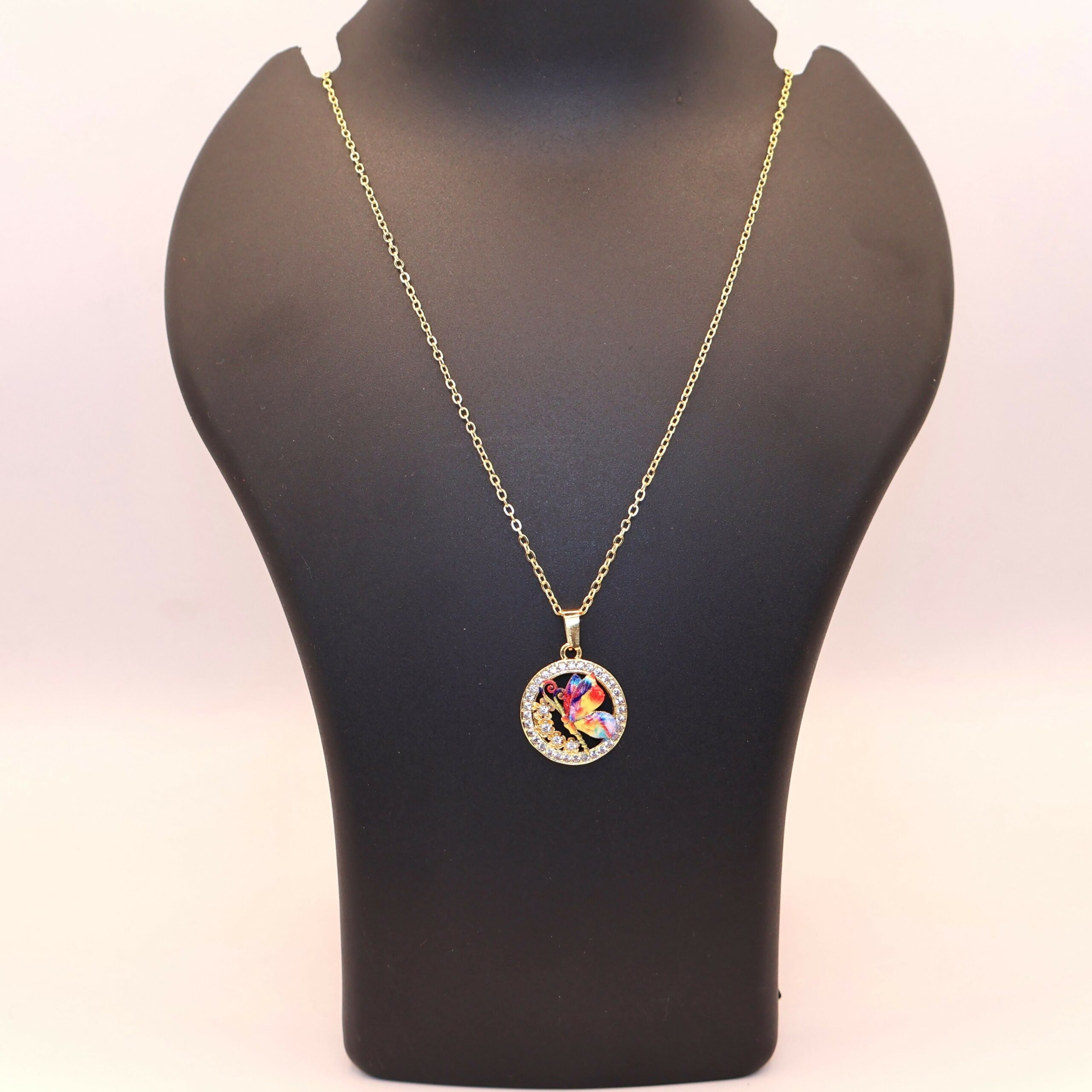 Gold Butterfly Pendant Necklace - Colorful Crystal Circle For women and girls - Image 4