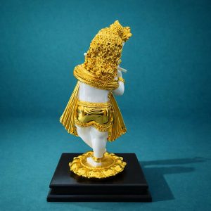 Lord Krishna Flute Idol White and Golden Finish Statue for Home Temple Decor