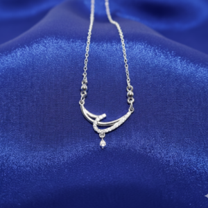 Silver Tone AD Pave Crescent Curve Drop Pendant Necklace