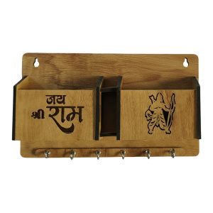 Decorative Jay Shree Ram Engraved Key Organizer with 6 Hooks