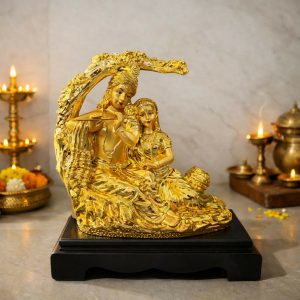 Radha Krishna Golden Finish Idol Statue for Home Temple Decor