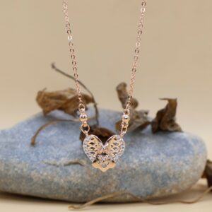 Rose Gold Filigree Heart Pendant Necklace with AD For women and girls