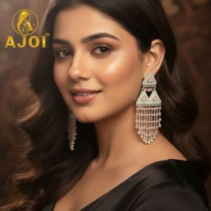 Blush Pink Stone Studded Designer Chandbali Earrings with Pearl Drops