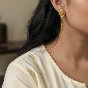 Long Chain Beads Golden Earrings for Women & Girls – Traditional Fancy Jewellery Gift