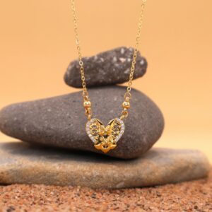 Diamond Accented Gold Heart Laced Pendant Necklace For women and girls