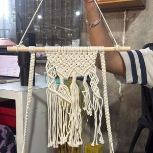 Macrame Hanging Wooden Shelf Wall Decor Display Rack with Rope