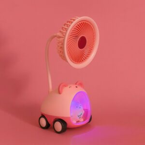 Cute Pig LED Night Lamp with Mini Fan, Kids Desk Light & Soft Warm Glow