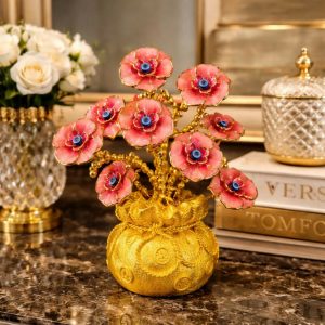 Golden Lucky Flower Tree Showpiece with Evil Eye Decor for Home(Color may vary)