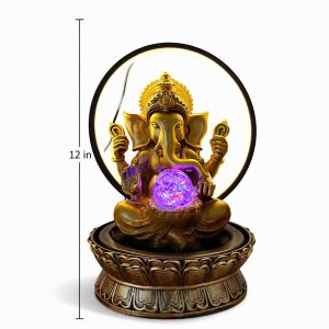 Lord Ganesha LED Water Fountain with Halo Ring Light