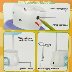 Green Mushroom Table Lamp with Pencil Sharpener & USB Charging