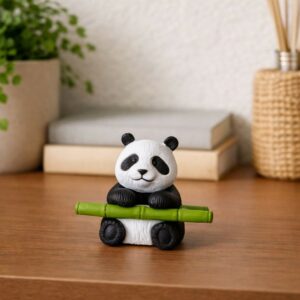 Cute Panda Sitting with Bamboo poly-resin Showpiece | Mini Panda Home Decor Figurine