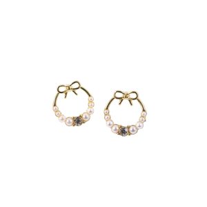 Elegant Bow Pearl Hoop Earrings for Women | Gold Plated Crystal Stud Hoops | Cute Korean Style Fashion Jewelry