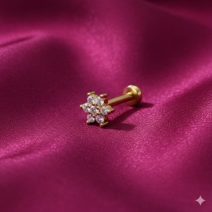 Gold Plated Crystal Flower Labret Flat Back AD Stud Earring Pack of 1 PCS