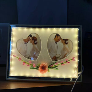 Romantic Dual Heart-Shape LED Light Photo Frame for Couple | Decorative Floral Wedding & Anniversary Picture Frame | USB Powered Warm Light Love Frame for Bedroom, Living Room & Gifting | Premium Couple Photo Display for Home Décor