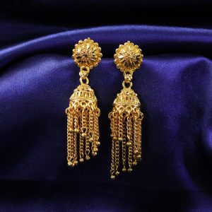 Elegant Gold Plated Long Chain Jhumka Earrings for Women Party Wear Jewelry