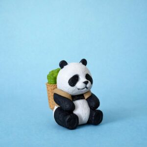 Cute Panda Bamboo Basket poly-resin Showpiece | Mini Panda Decorative Figurine