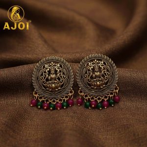 Gold Lakshmi Temple Stud Earrings