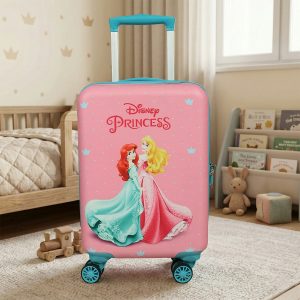 Novex Disney Princess Pink Travelling Kids Trolley Bags for Girls Luggage 4 Wheels ( Blue/22 Inch)