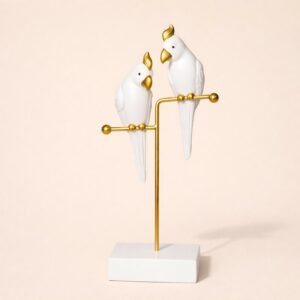 White & Gold Love Birds Decorative poly-resin Showpiece for Home & Office Décor
