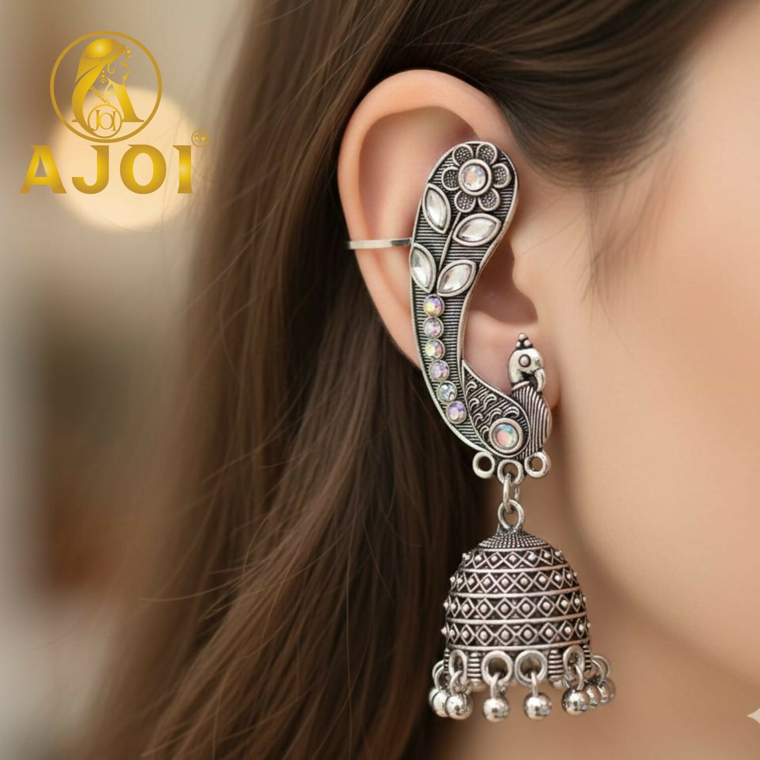 Opulent Floral Peacock Earrings - Image 2
