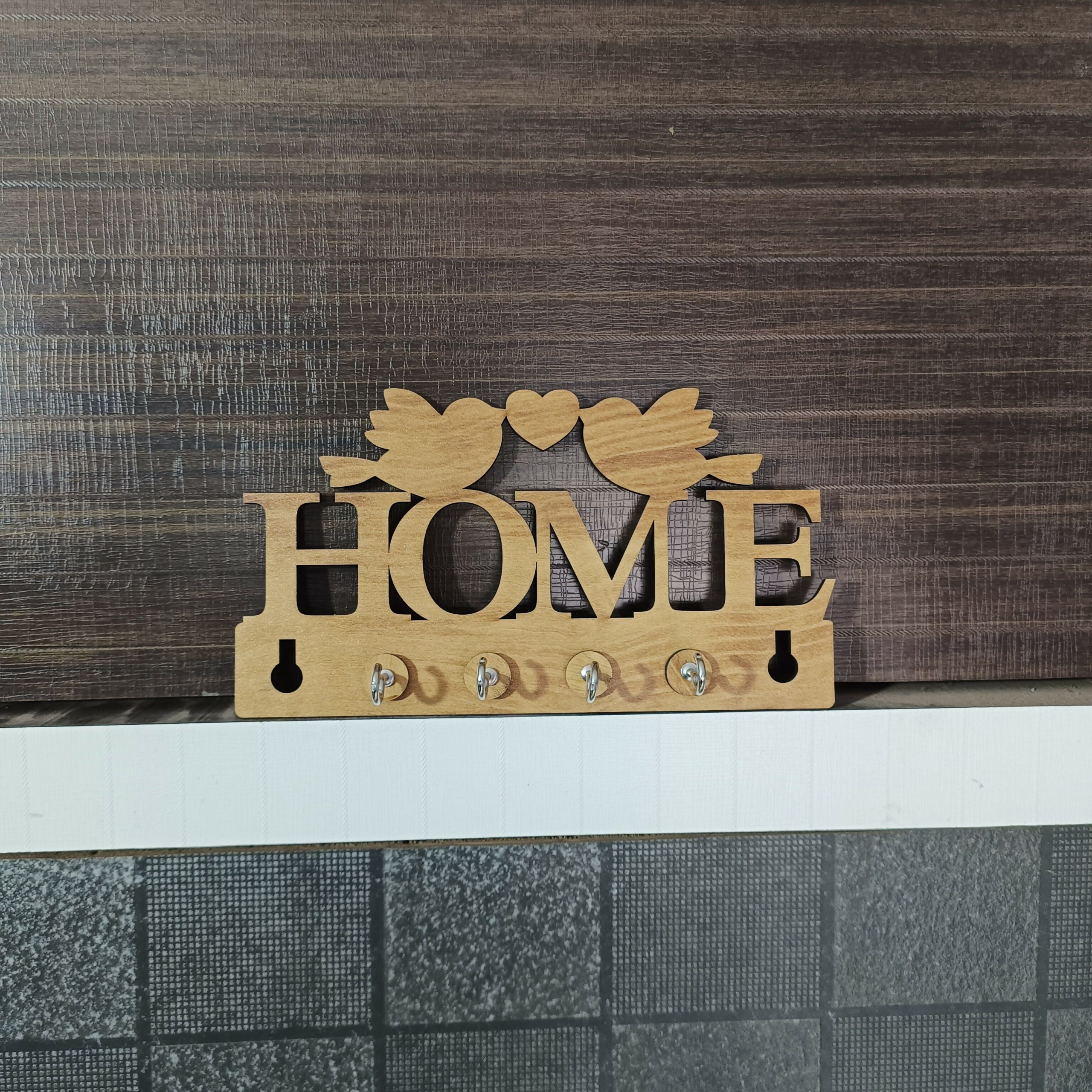 Wooden Key Holder for Wall “HOME” with Birds – Decorative MDF Wall Key Organizer | Home Décor Key Stand - Image 5
