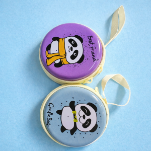 Panda Print Round Coin Pouch with Zipper & Wrist Strap for Kids and Gifting(DESIGN MAY VARY)