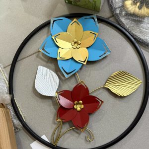 Colorful Metal Floral Wall Art Round Frame Decorative Wall Hanging