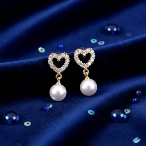 Heart Shape Pearl Drop Earrings for Women – Elegant Stud Style Party Wear Jewellery