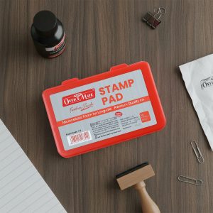 OfficeMate Red Stamp Pad – Microcellular Foam, Premium Fast-Dry Ink (155×95 mm)