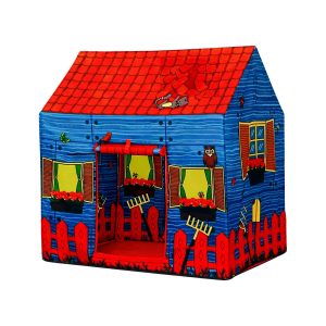 Blue & Red Foldable Kids Play Tent House with Printed Cottage Design for Indoor & Outdoor Fun