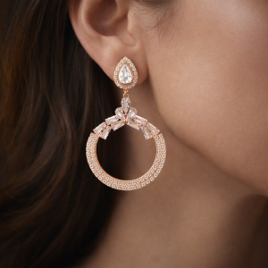 Exquisite Rose Gold Tone Chandbali Statement Earrings