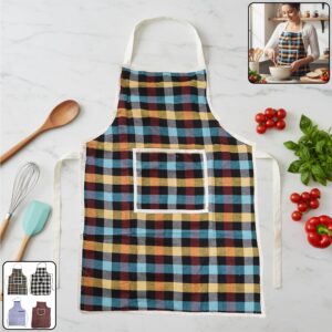Cotton Checkered Kitchen Apron with Front Pocket (1 Pc)