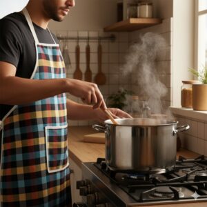 Cotton Checkered Kitchen Apron with Front Pocket (1 Pc)