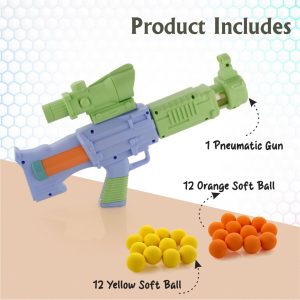 Aditi Toys Space Explorer Pneumatic Gun Include 12 Orange & 12 Yellow Soft Foam Ball