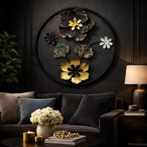 Metal Floral Round Wall Art Decor Decorative Flower Wall Hanging