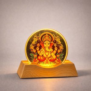 LED Lord Ganesha Acrylic Lamp with Wooden Base Spiritual Decor