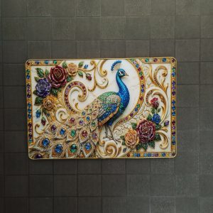 Luxury Peacock Wall Art Frame with Floral Gem Design Home Decor