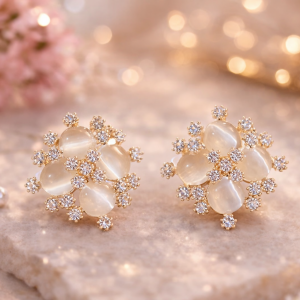 Elegant Floral Crystal Stud Earrings for Women And Girls