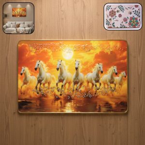 Seven White Running Horses Sunset Wall Art Frame