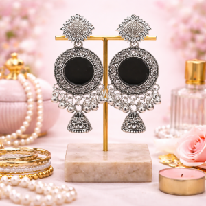 ELEGANT OXIDISED MIRROR JHUMKA EARRINGS