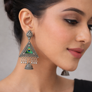 Beautiful elegant traditional silver peacock jhumka earrings