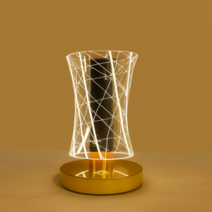 Acrylic 3D Illusion LED Table Lamp for Home Décor | Touch Sensor Golden Base Night Lamp | USB Rechargeable Warm Light Bedside Light for Bedroom, Living Room, Office & Gifting (Pack of 1)