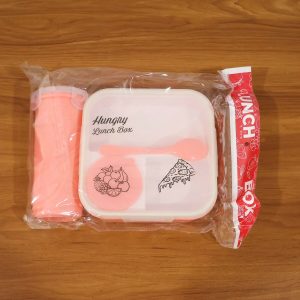 Hungry Lunch Box Combo Set – Unbreakable Plastic Lunch Box with Spoon, Fork & Extra Container for Kids
