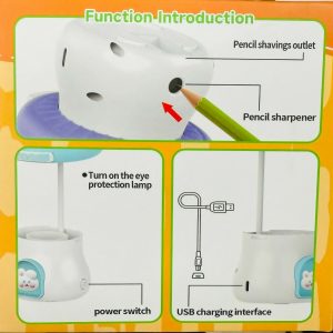 Purple Mushroom LED Study Lamp with Pencil Sharpener & USB Charging