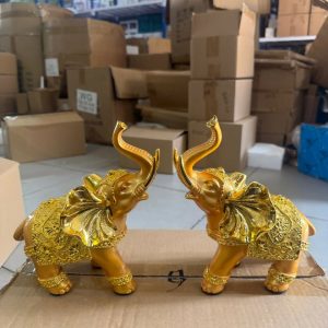 Golden Lucky Elephant Pair Statue Feng Shui Home & Office Decor Showpiece