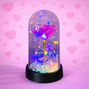 LED Rose Dome Lamp with Decorative Base for Bedroom & Table Decor